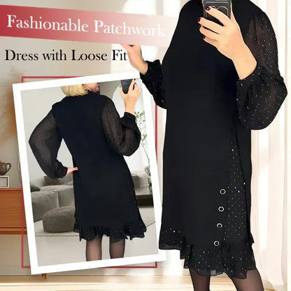 🔥Solange der Vorrat reicht 50% Rabatt!🎉Damenkleid mit Rundhalsausschnitt und einfarbigem Strass
