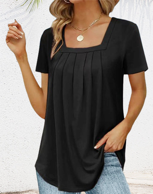 Elegantes, einfarbiges Damen-T-Shirt mit quadratischem Ausschnitt