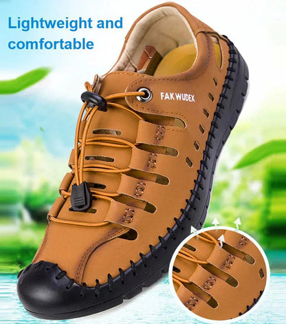 Aviator Wrapped Toe Hollow Leder Sandalen