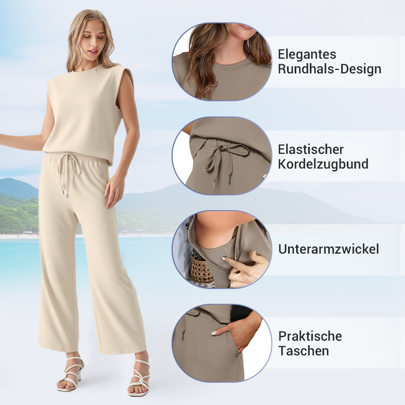 🌺2025 Neue Frauen Casual Cap Sleeve Top Wide Leg Crop Pants Zweiteilige Sets🌺