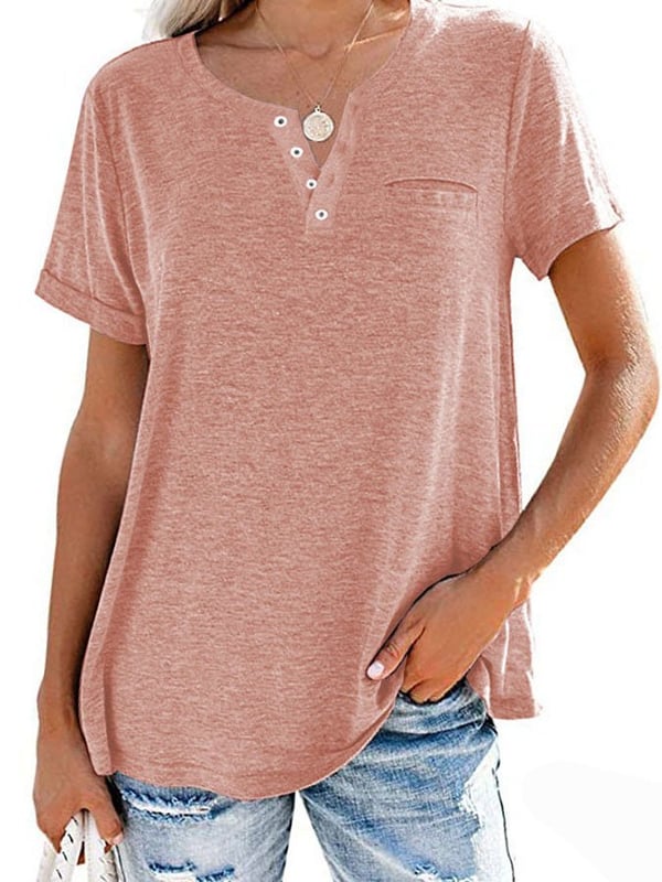 Modische feste Farbe Tasche Kurzarm T-Shirt