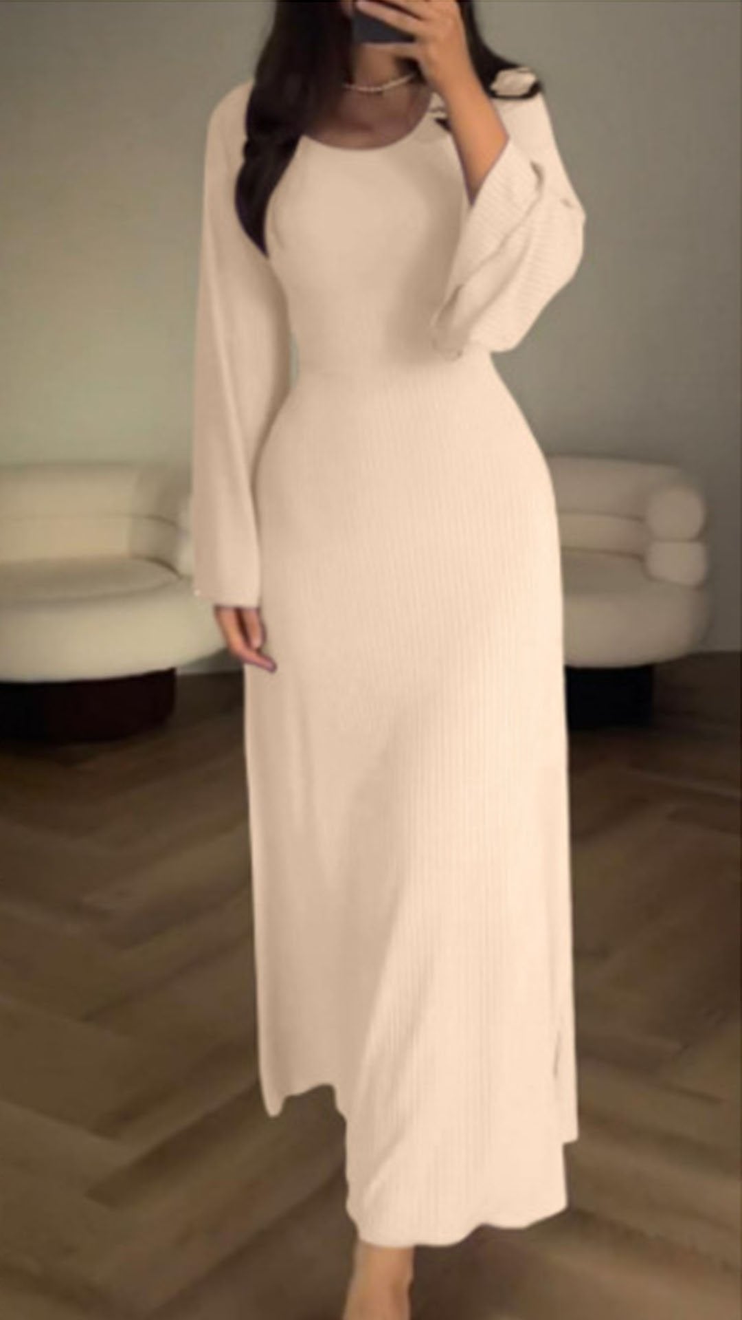 Langärmliges, Lockeres Freizeitkleid mit Schlitz