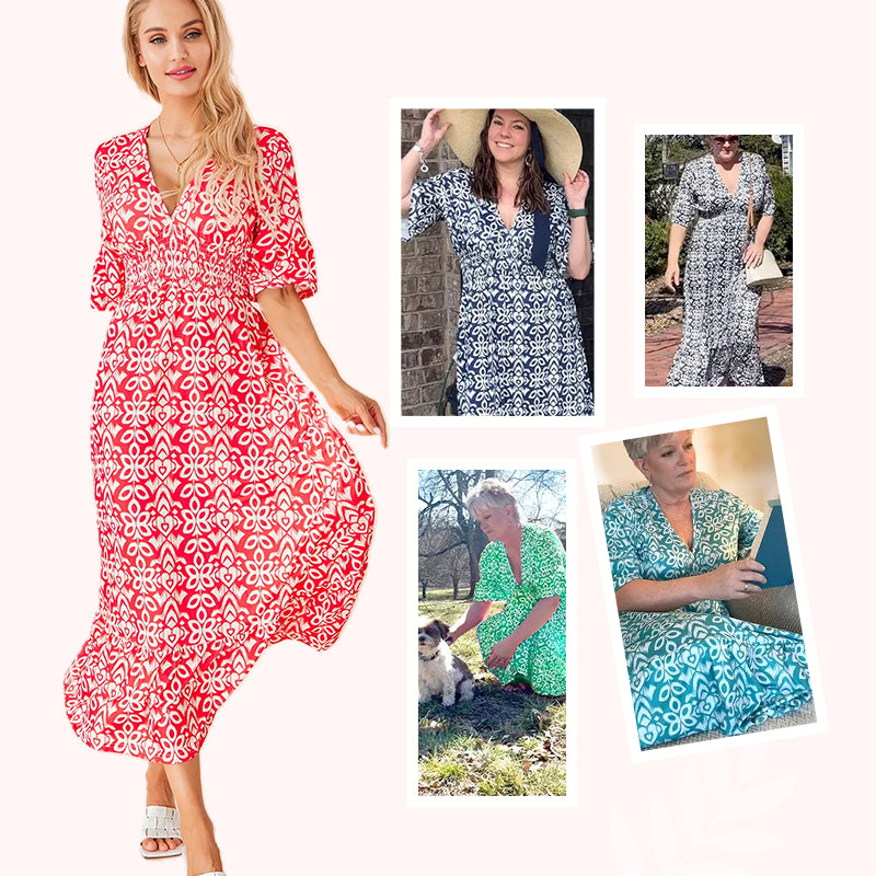 🔥HEIßER VERKAUF 52% RABATT🔥Blumenkleid mit V-Ausschnitt