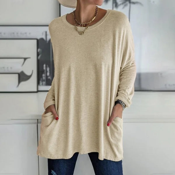 👚50% Rabatt ✨Neues langärmeliges Baumwoll-T-Shirt mit lässiger Tasche