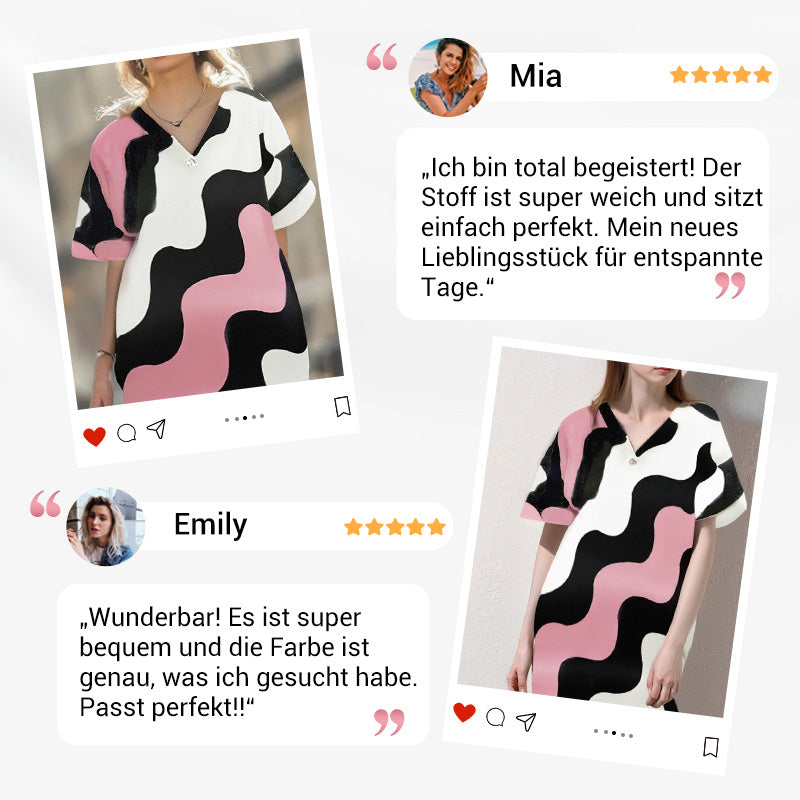 Damen Kleid mit V-Ausschnitt und kurzen Ärmeln