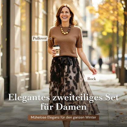 📢📢50%Rabatt!!!✨🔥Zweiteiliges Set für Damen bestehend aus Pullover und fließendem Rock mit Leopardenmuster