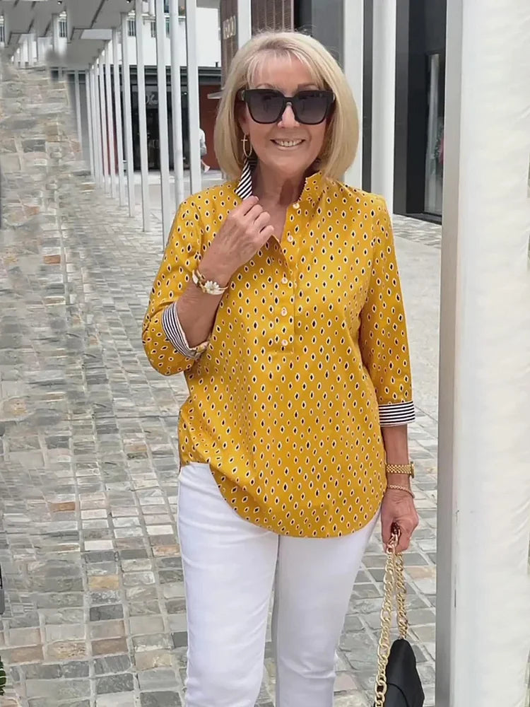 🌈【🔥Bestseller】 3/4-Arm-Shirt mit bedrucktem Stehkragen