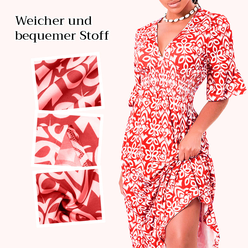 🔥HEIßER VERKAUF 52% RABATT🔥Blumenkleid mit V-Ausschnitt