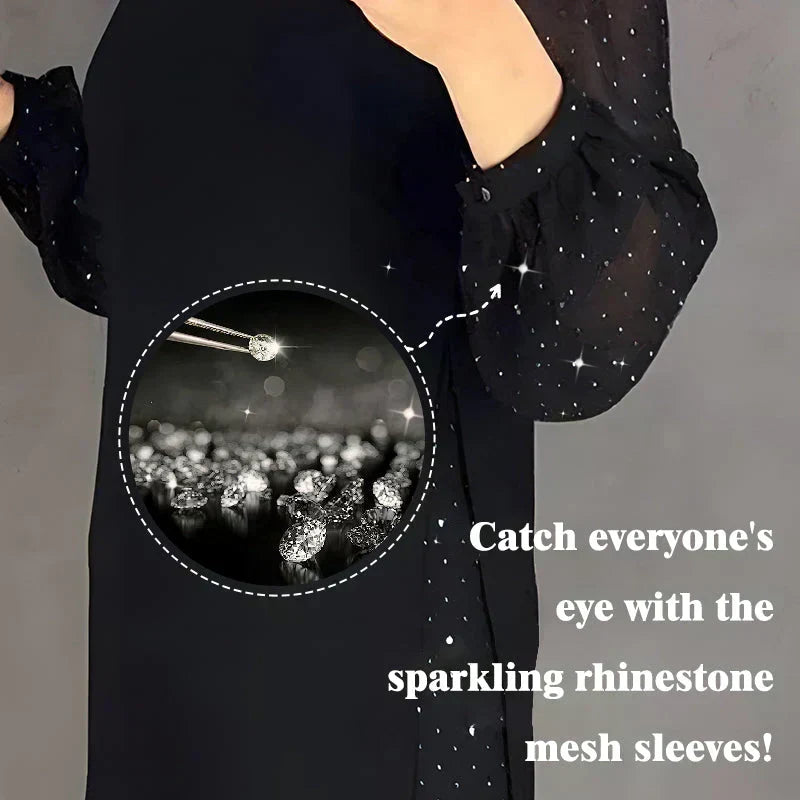 🔥Solange der Vorrat reicht 50% Rabatt!🎉Damenkleid mit Rundhalsausschnitt und einfarbigem Strass