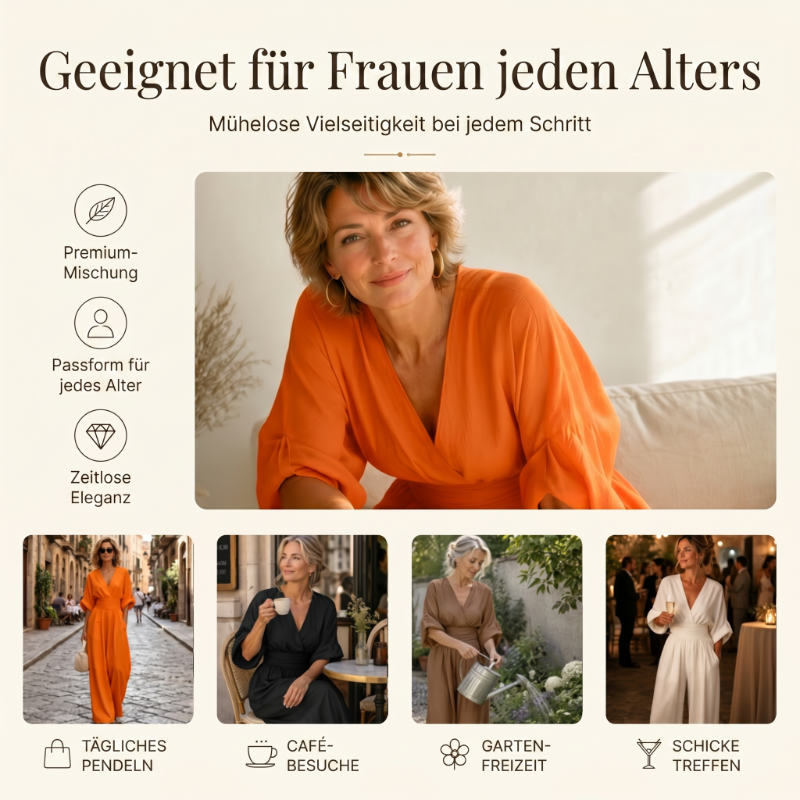 Damen V-Ausschnitt Hochtaillierter Weitbein-Jumpsuit
