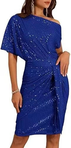 💃Letzter Tag des Schlussverkaufs – 50 % RABATT🎉Funkelndes Kleid mit Rüschen und einem Schulterteil