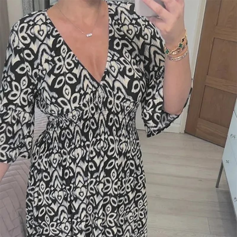 🔥HEIßER VERKAUF 52% RABATT🔥Blumenkleid mit V-Ausschnitt