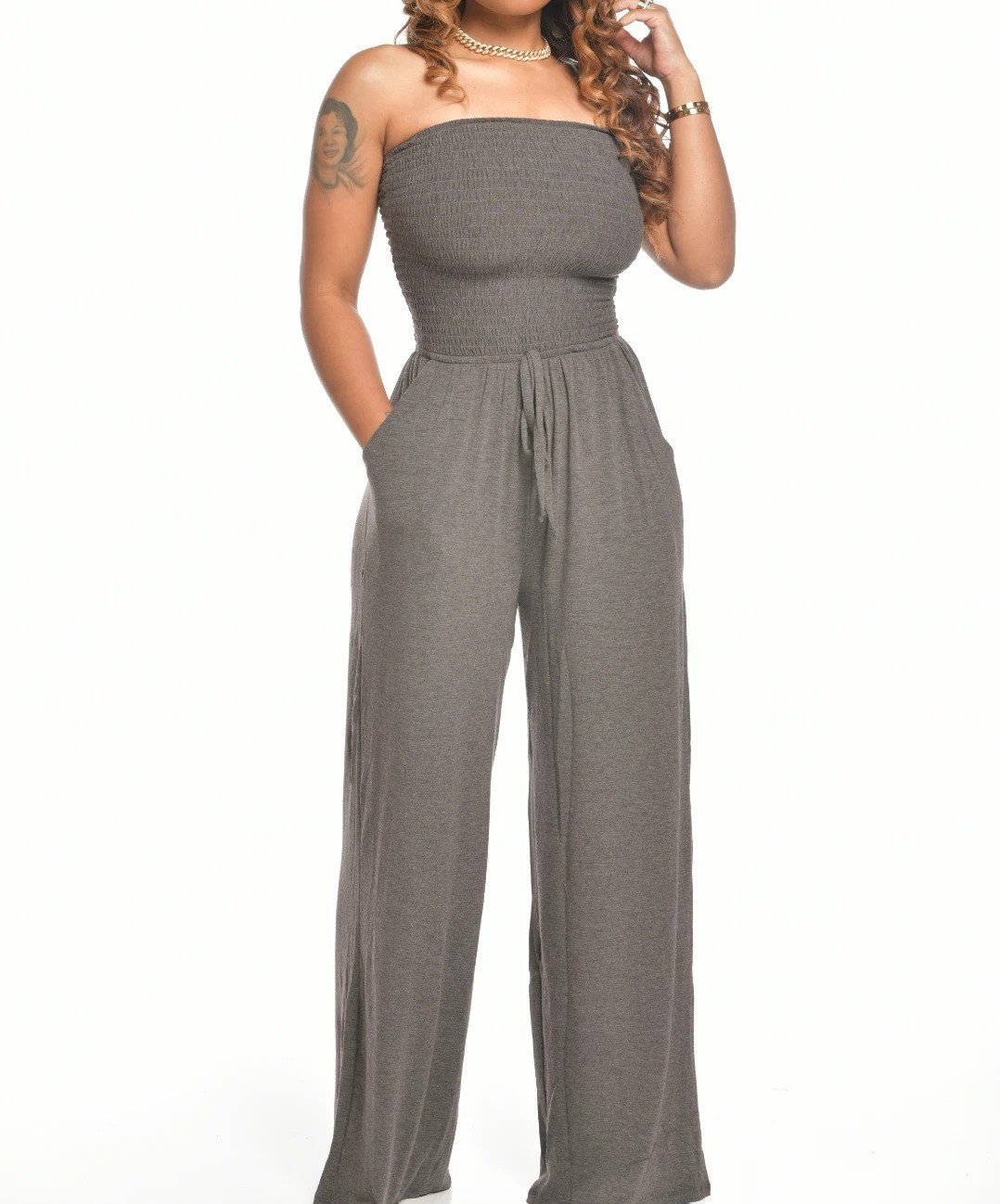 🌷Neuester trägerloser Jumpsuit mit Taille💕