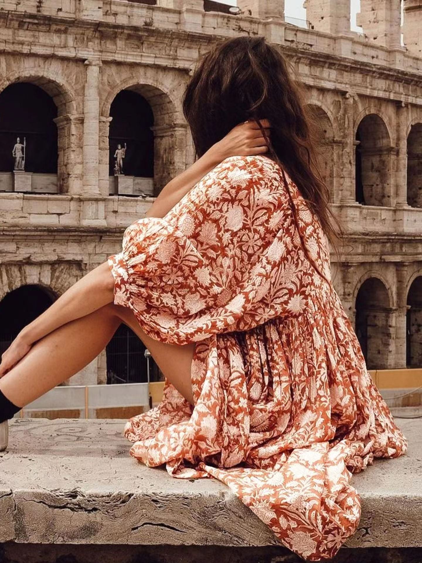 🔥HOT SALE-49% Rabatt🔥V-Ausschnitt Sommer Halbe Ärmel Floral Tunika Kurzes Kleid