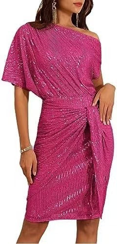 💃Letzter Tag des Schlussverkaufs – 50 % RABATT🎉Funkelndes Kleid mit Rüschen und einem Schulterteil