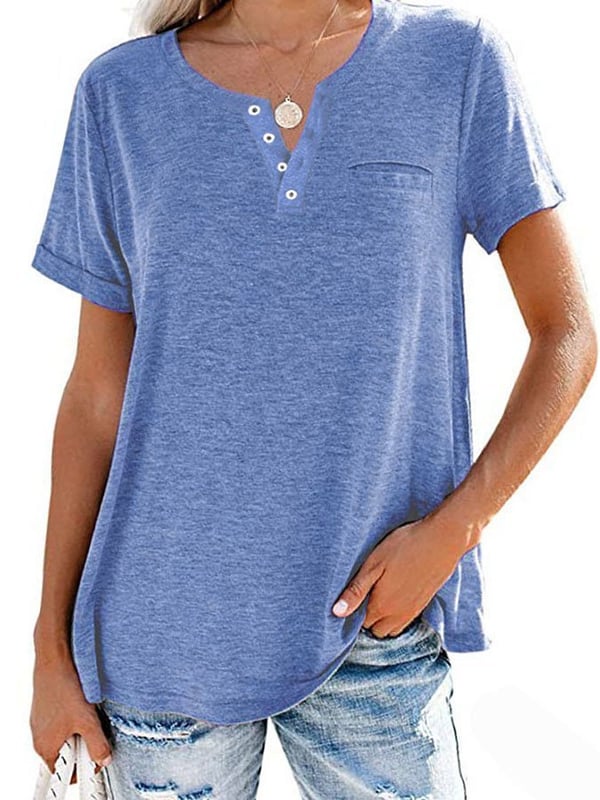 Modische feste Farbe Tasche Kurzarm T-Shirt
