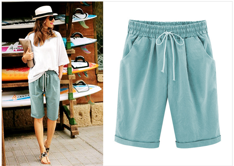 💕 HEISSER SALE50% RABATT🌷Plus Größe Solid Farbe Elastische Taille Lose Cropped Shorts