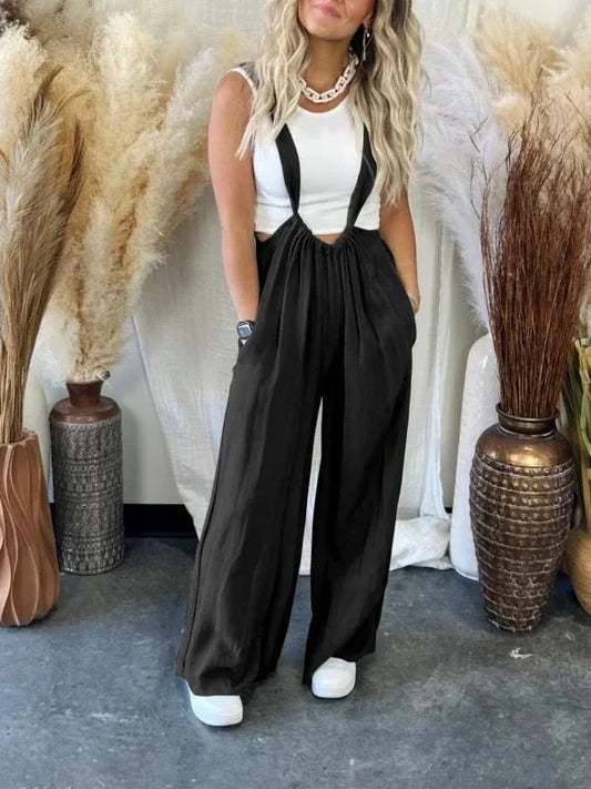 Weicher, lockerer, einfarbiger Jumpsuit mit weitem Bein