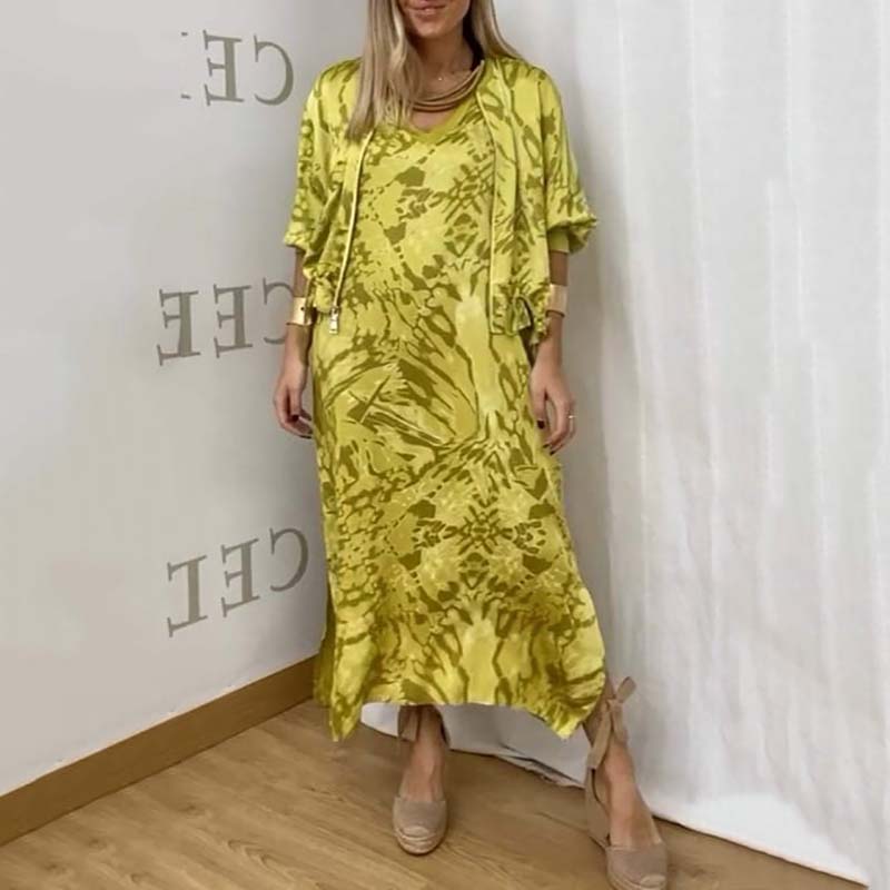 Modisches, lässiges, bedrucktes Kleid für Damen, zweiteiliges Set