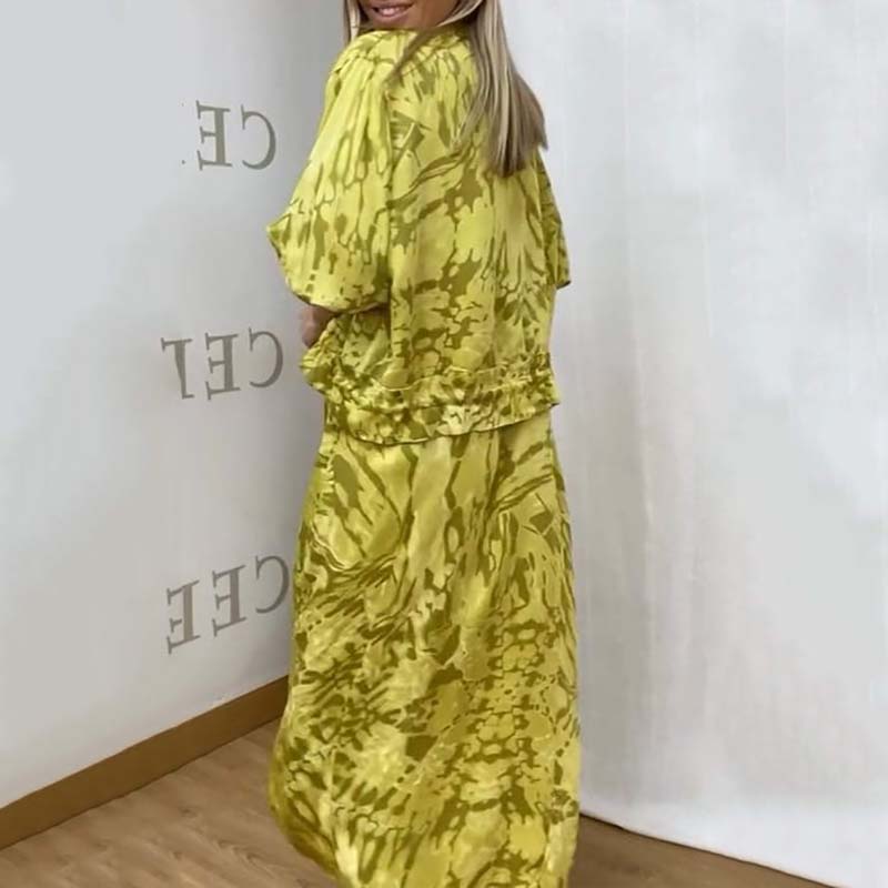 Modisches, lässiges, bedrucktes Kleid für Damen, zweiteiliges Set