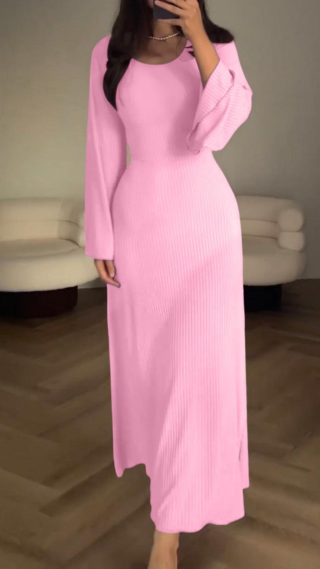 Langärmliges, Lockeres Freizeitkleid mit Schlitz