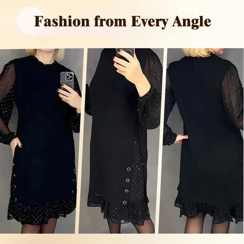 🔥Solange der Vorrat reicht 50% Rabatt!🎉Damenkleid mit Rundhalsausschnitt und einfarbigem Strass