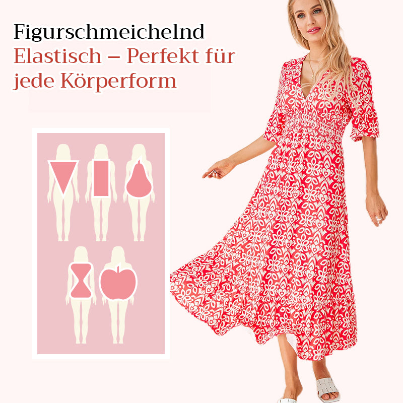 🔥HEIßER VERKAUF 52% RABATT🔥Blumenkleid mit V-Ausschnitt