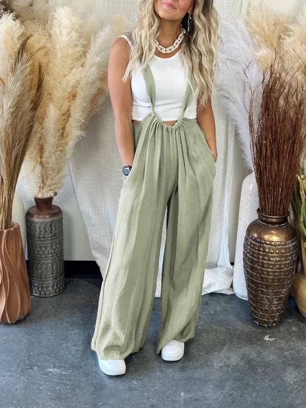 Weicher, lockerer, einfarbiger Jumpsuit mit weitem Bein