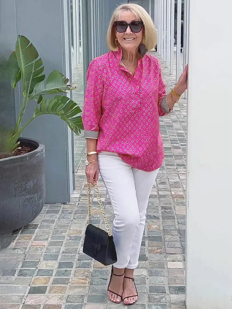 🌈【🔥Bestseller】 3/4-Arm-Shirt mit bedrucktem Stehkragen