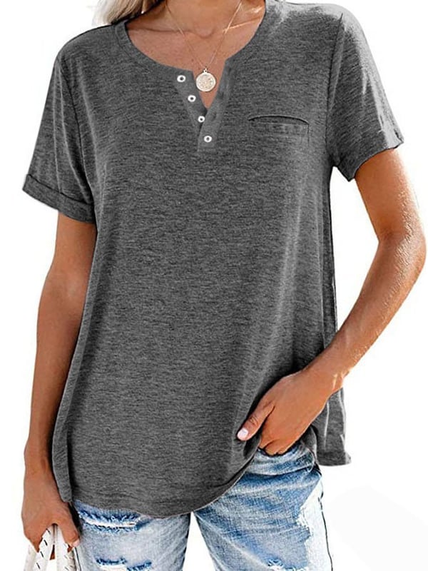 Modische feste Farbe Tasche Kurzarm T-Shirt