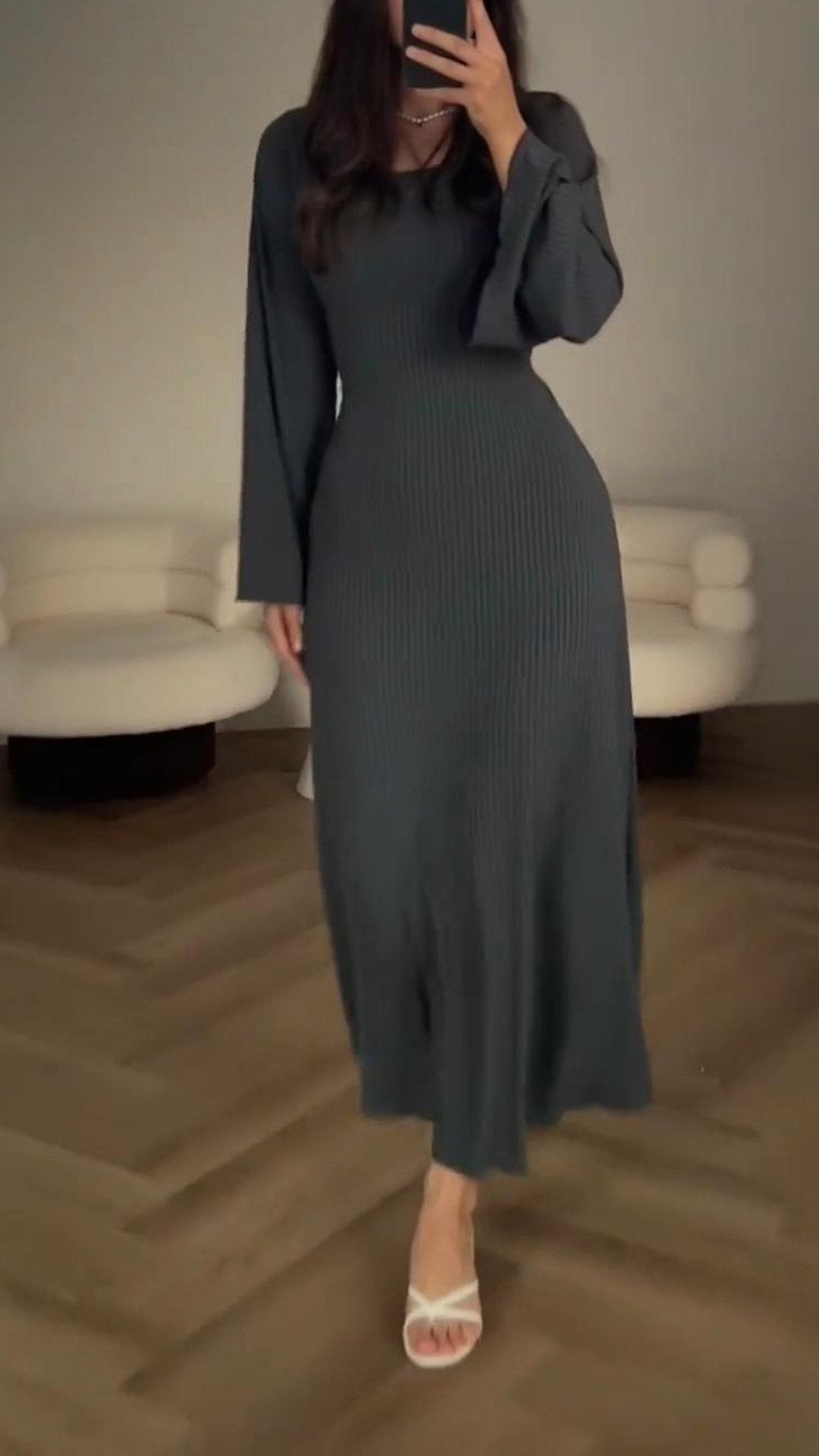 Langärmliges, Lockeres Freizeitkleid mit Schlitz