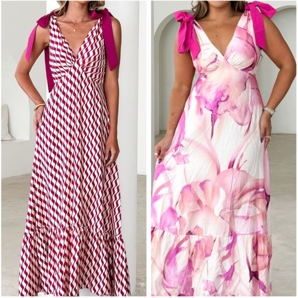 Lässiges, ärmelloses, bedrucktes Damenkleid mit V-Ausschnitt