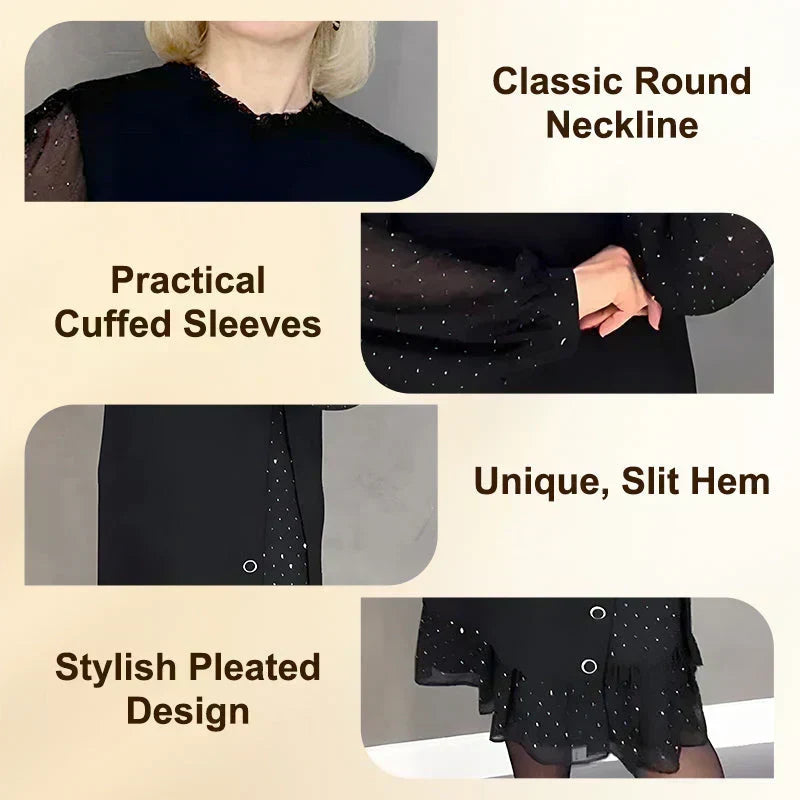 🔥Solange der Vorrat reicht 50% Rabatt!🎉Damenkleid mit Rundhalsausschnitt und einfarbigem Strass