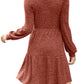 Damen geripptes Kleid mit quadratischem Ausschnitt und Laternenärmeln