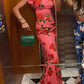 Cheongsam Style Rose Floral Print Tiered Flare Sleeve Stretch Maxi Dress
