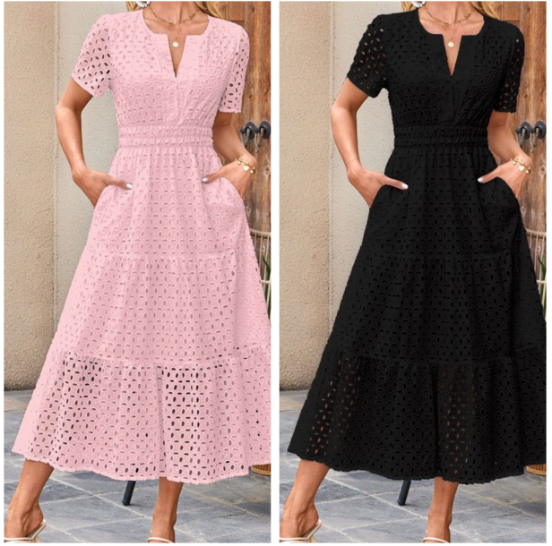 Elegantes Damen Kleid mit V-Ausschnitt und Ösen