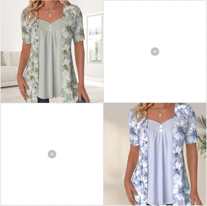 Unregelmäßiges Patchwork-Top mit Blumenmuster für Frauen