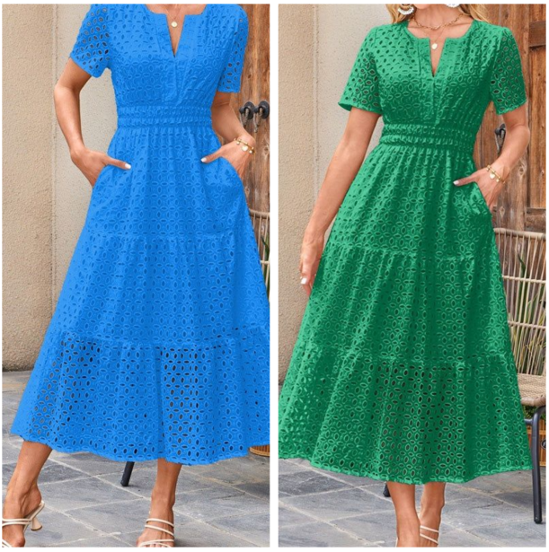 Elegantes Damen Kleid mit V-Ausschnitt und Ösen
