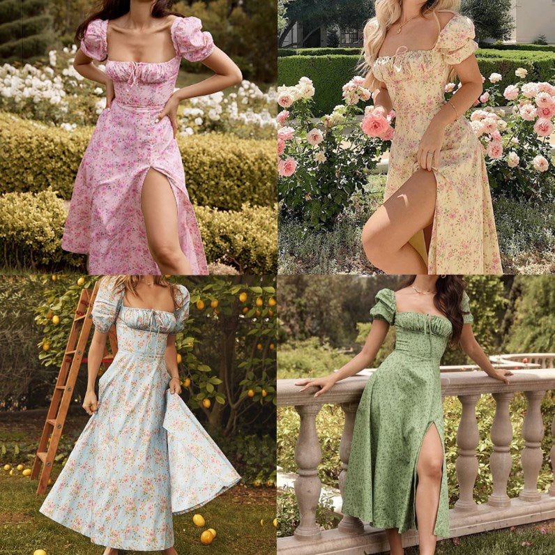 🎁Hot Sale 40% OFF⏳Square Neck Puff Sleeve Floral Print Dress