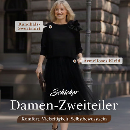 Damen zweiteiliges Set: Langarm-Oberteil und ärmelloses Kleid