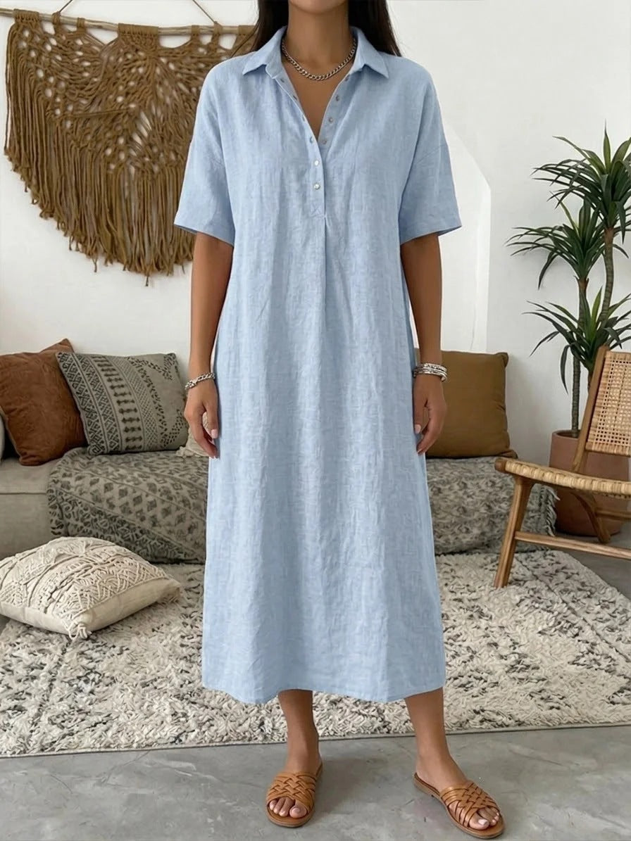 Damen lässiges Hemdkleid aus Leinen-Mischung