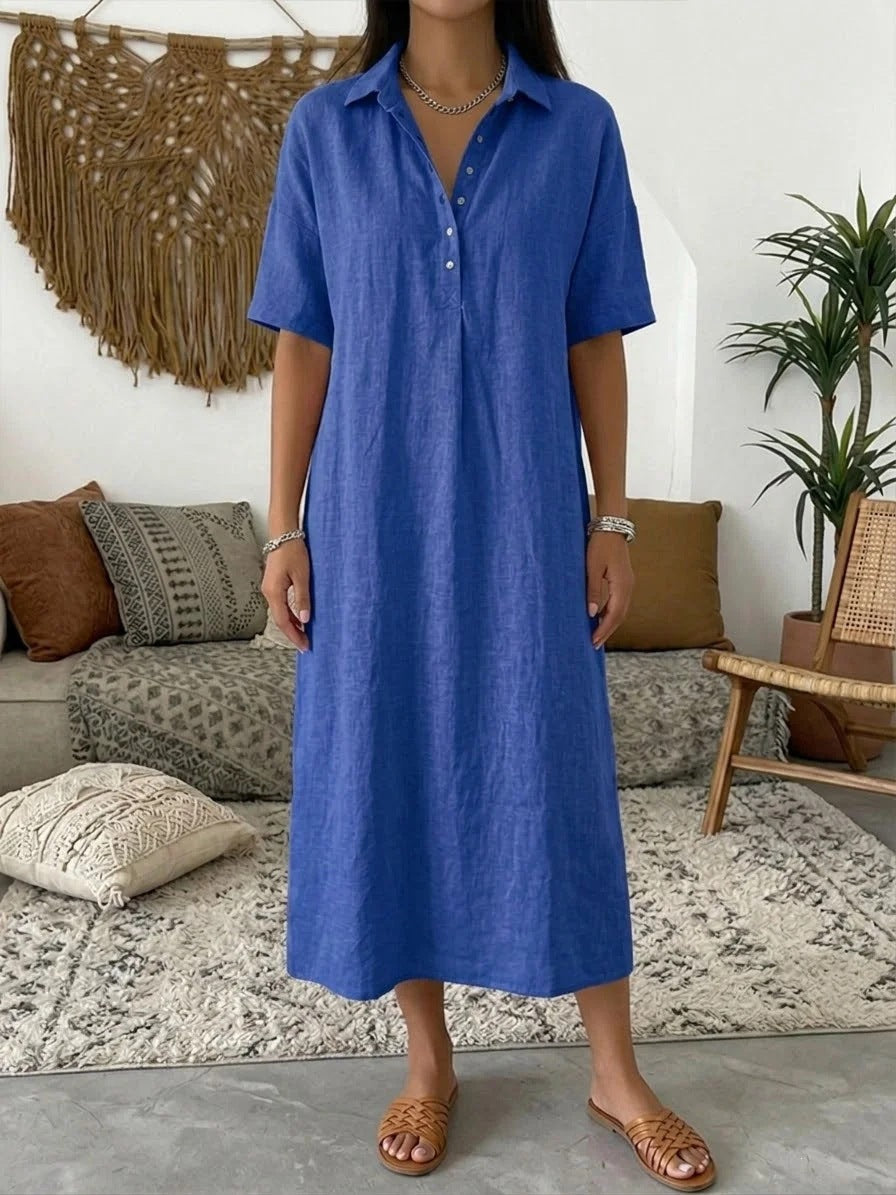 Damen lässiges Hemdkleid aus Leinen-Mischung