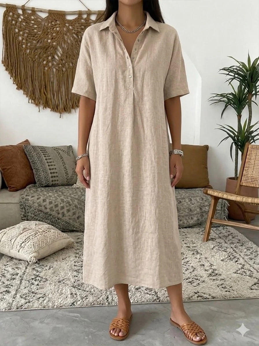 Damen lässiges Hemdkleid aus Leinen-Mischung