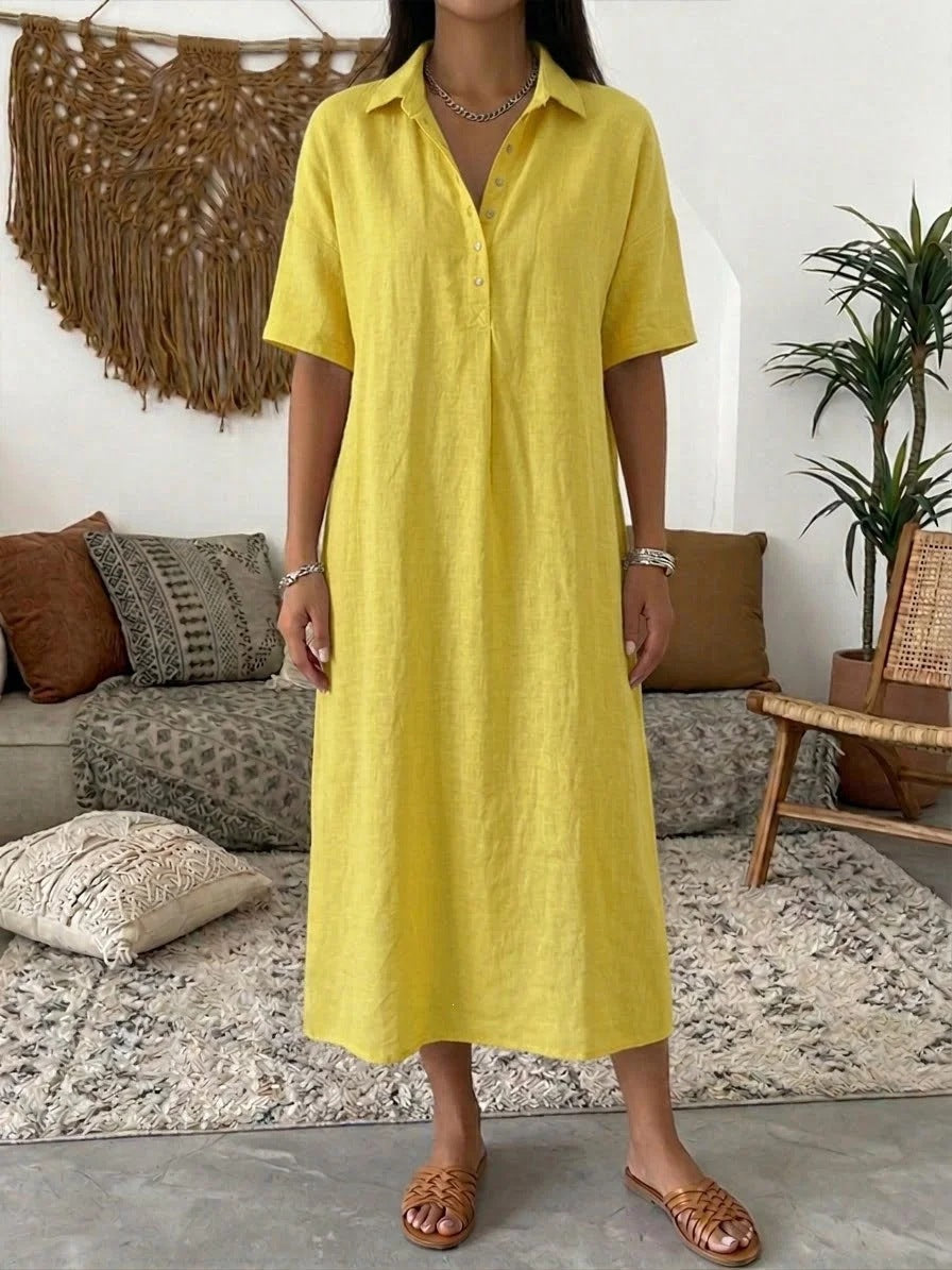 Damen lässiges Hemdkleid aus Leinen-Mischung