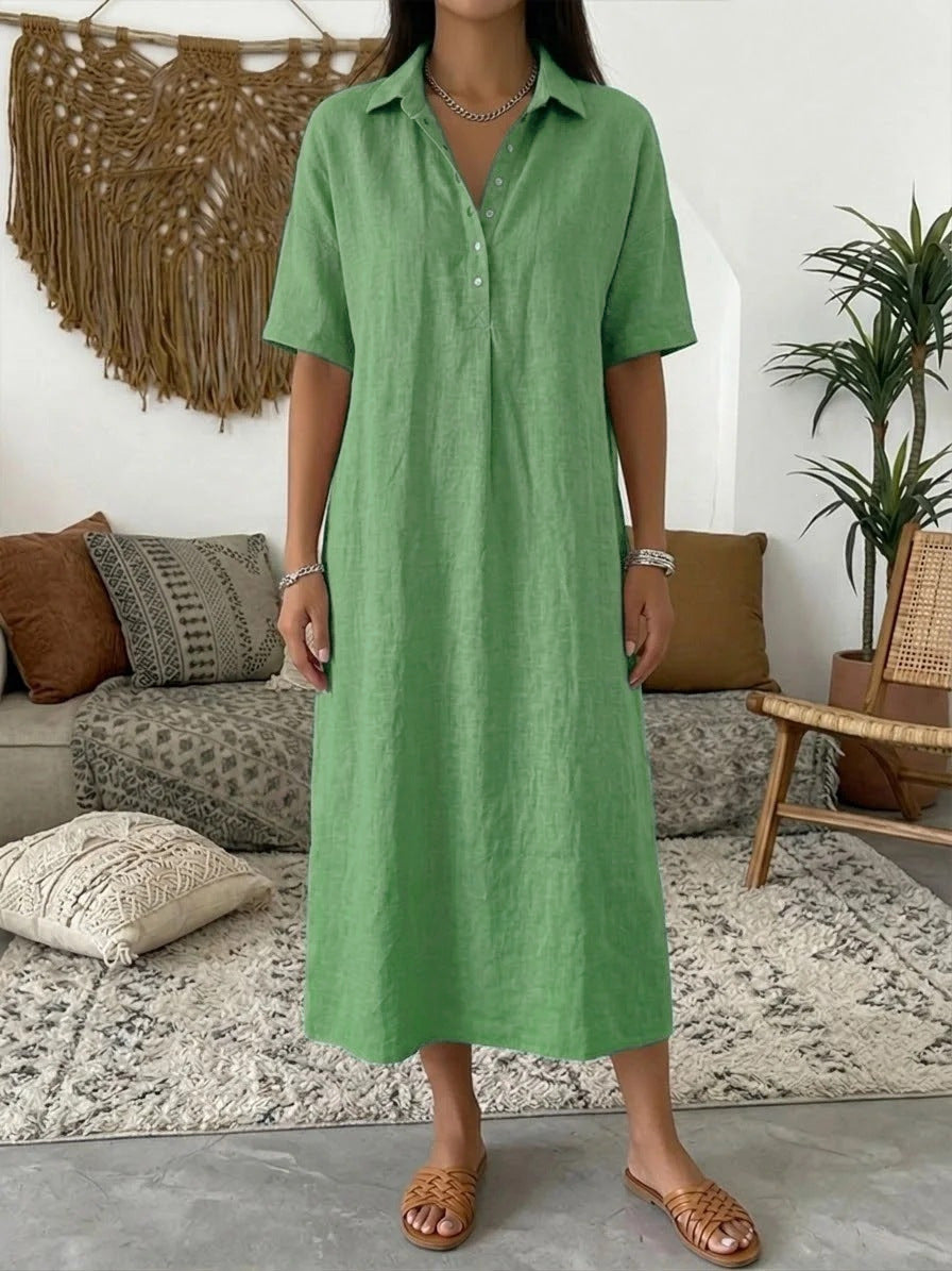Damen lässiges Hemdkleid aus Leinen-Mischung