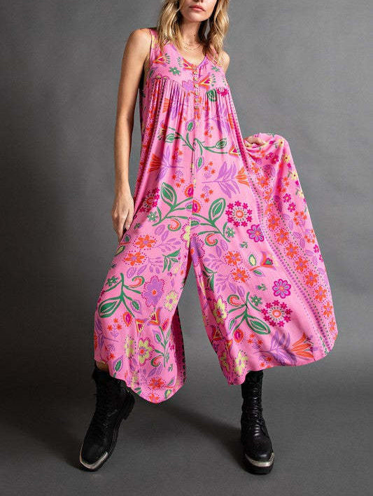 🔥HEISSER VERKAUF💃✨ Vintage Blumenmuster lockerer ärmelloser Jumpsuit