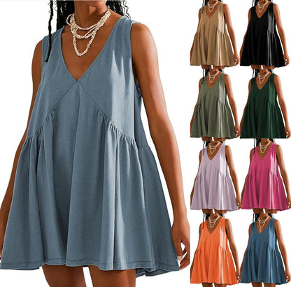 💥49% Rabatt 💥Damen V-Ausschnitt Ärmelloses Weste Lose gefaltetes Kleid