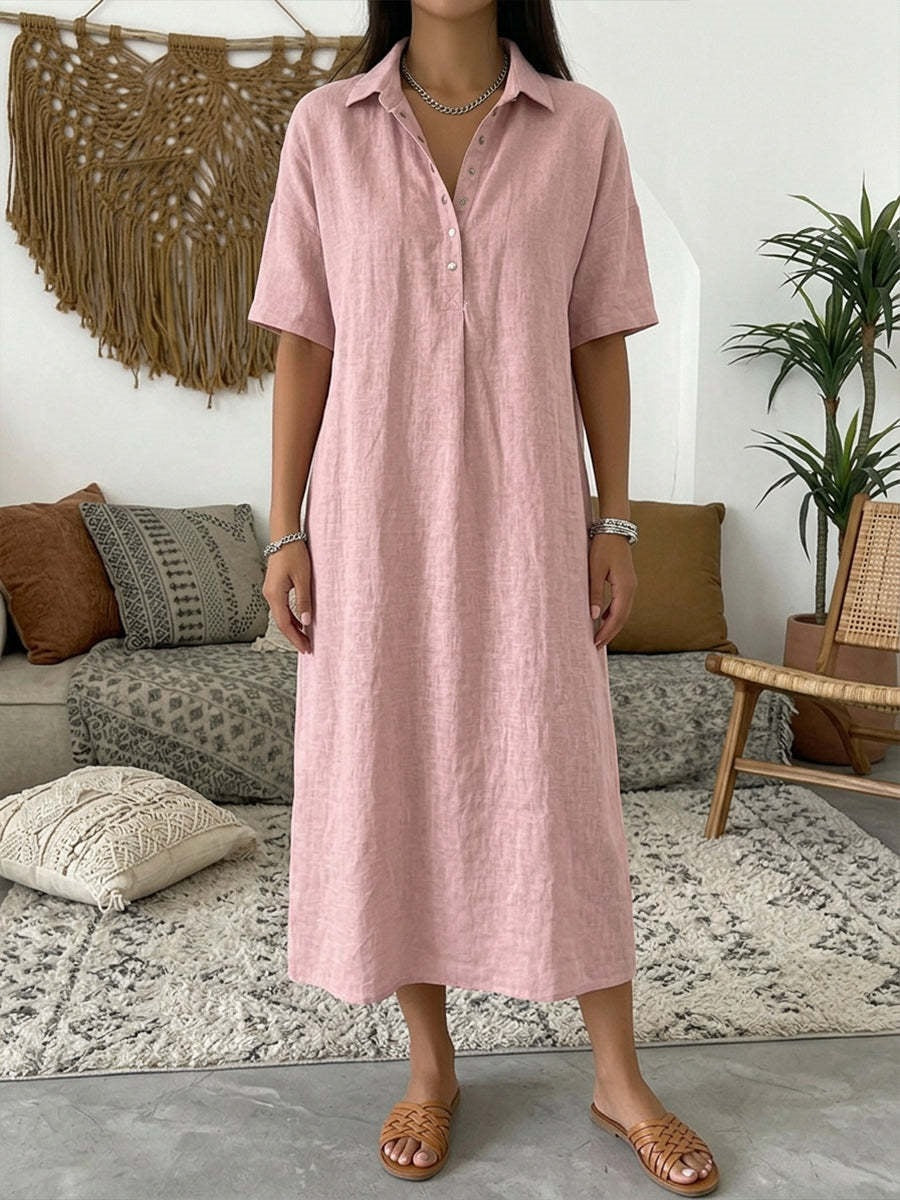 Damen lässiges Hemdkleid aus Leinen-Mischung