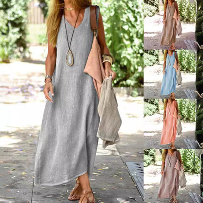 🔥50 % RABATT💝Langes, einfarbiges Sommerkleid in Übergröße für Damen