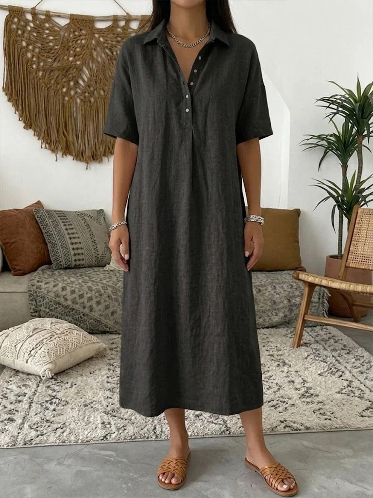Damen lässiges Hemdkleid aus Leinen-Mischung